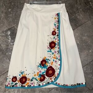 A Common Thread NWT Embroidered Sequined Faux Wrap Midi Skirt Medium‎ Ivory
